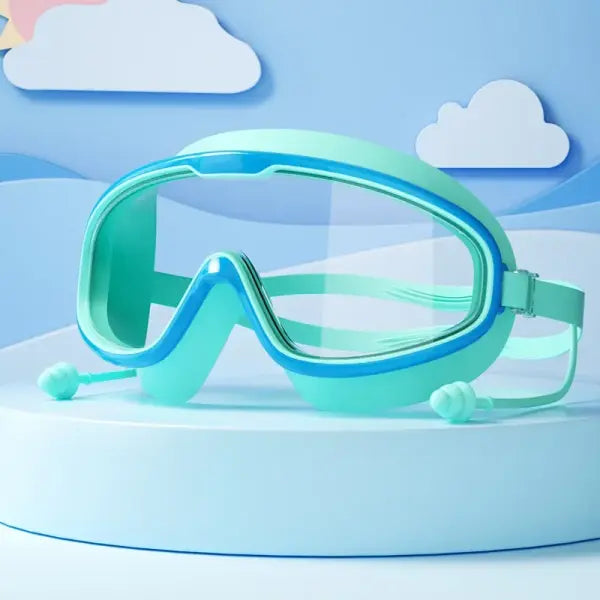 Kids Swimming Goggles Big Frame Multi-color HD View Beach Function - Blue-green01