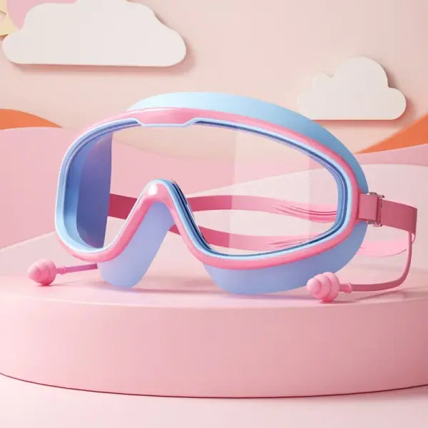 Kids Swimming Goggles Big Frame Multi-color HD View Beach Function - Pink-blue02