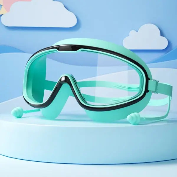 Kids Swimming Goggles Big Frame Multi-color HD View Beach Function - Black-green05