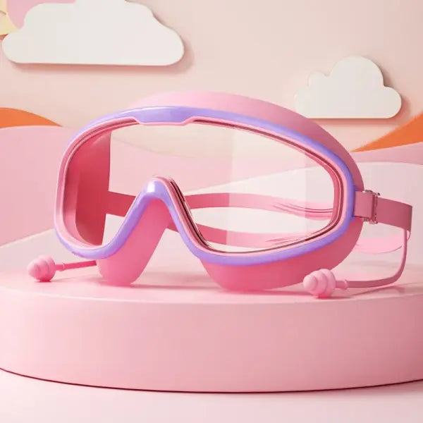 Kids Swimming Goggles Big Frame Multi-color HD View Beach Function - Purple-pink07