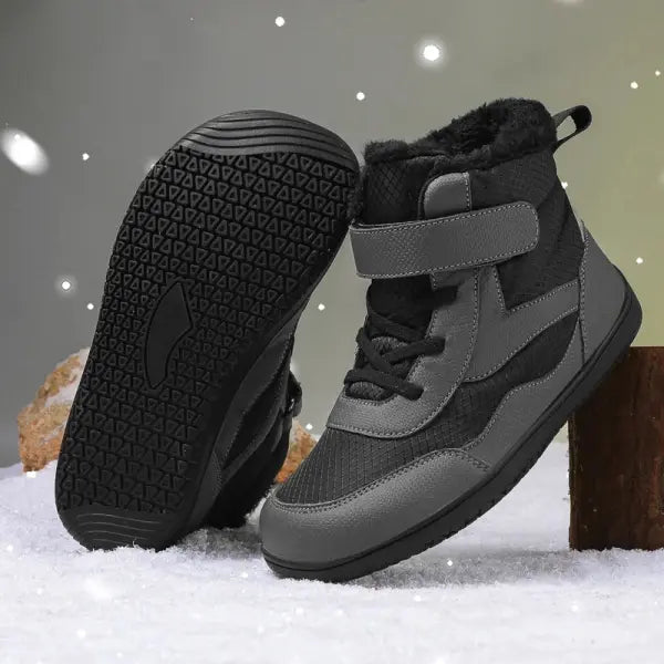 Kids Wide Toe Barefoot Snow Boots – Minimalist Winter Sneakers for Boys & Girls Warm Toddler Boots - A008-Black Grey