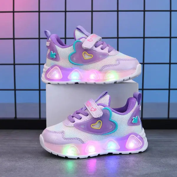 Girls Casual Shoes Mesh LED Light Pink Size 21-35 - Purple / 35-Insole 20.8 cm