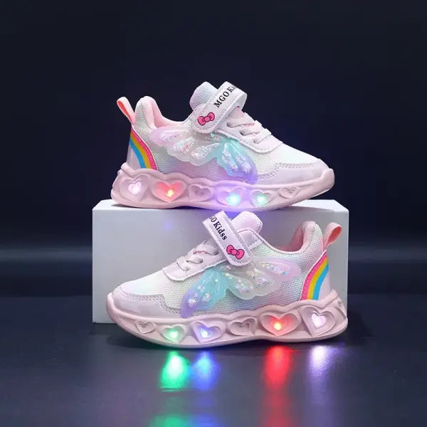 Leather LED Light Casual Shoes for Girls Size 21-30 Stylish Light Up Play