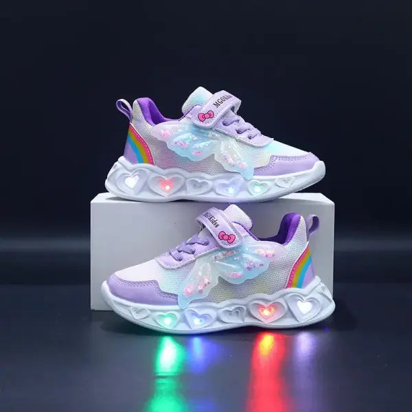 Leather LED Light Casual Shoes for Girls Size 21-30 Stylish Light Up Play - Purple / 30-Insole 18.3 cm