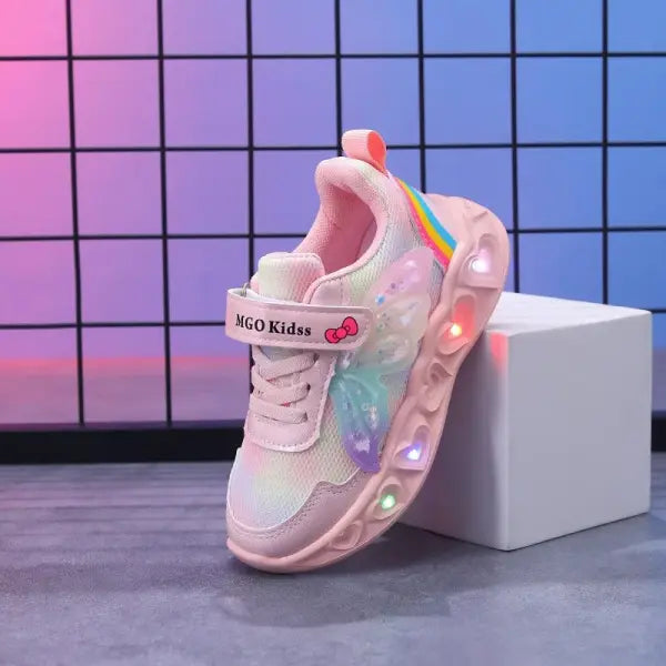 Leather LED Light Casual Shoes for Girls Size 21-30 Stylish Light Up Play