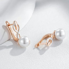 Kinel Fashion Geometry Pearl Drop Earrings for Women - Rose Gold & Silver Color with Zircon - Himpall