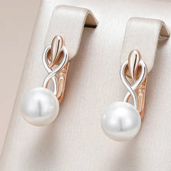 Kinel Fashion Geometry Pearl Drop Earrings for Women - Rose Gold & Silver Color with Zircon - Himpall