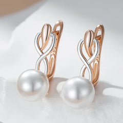 Kinel Fashion Geometry Pearl Drop Earrings for Women - Rose Gold & Silver Color with Zircon - Himpall