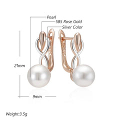 Kinel Fashion Geometry Pearl Drop Earrings for Women - Rose Gold & Silver Color with Zircon - Himpall