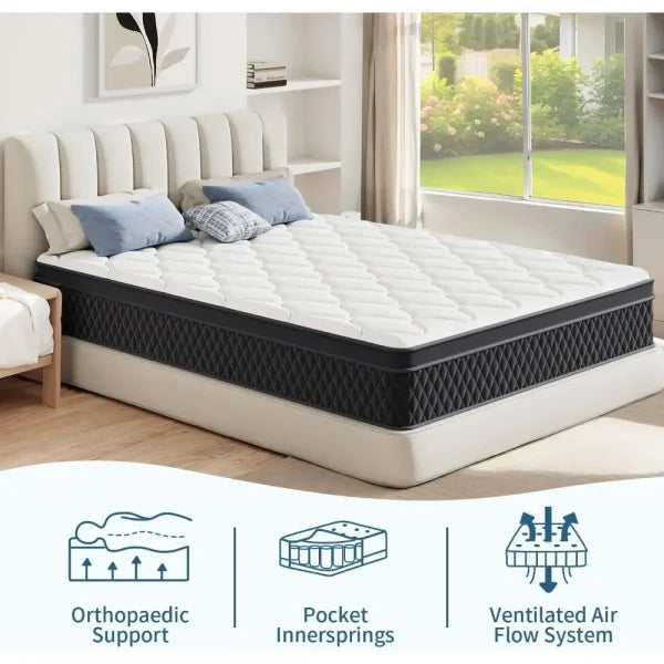 King Size 12-Inch Memory Foam Hybrid Mattress – Pressure Relief