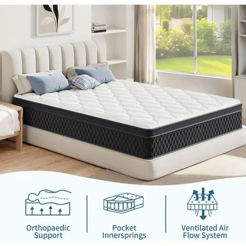 King Size 12-Inch Memory Foam Hybrid Mattress – Pressure Relief