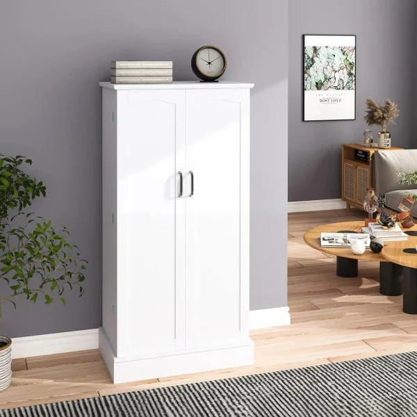 Kitchen Pantry Cabinet - White Freestanding Buffet Cupboard with Doors & Adjustable Shelves - WHITE / United States