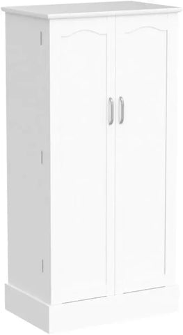 Kitchen Pantry Cabinet - White Freestanding Buffet Cupboard with Doors & Adjustable Shelves - WHITE / United States