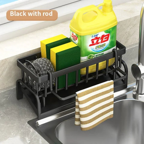 Kitchen Shelf Cleaning Cloth Storage Rack - Draining Sponge Holder for Sink - black