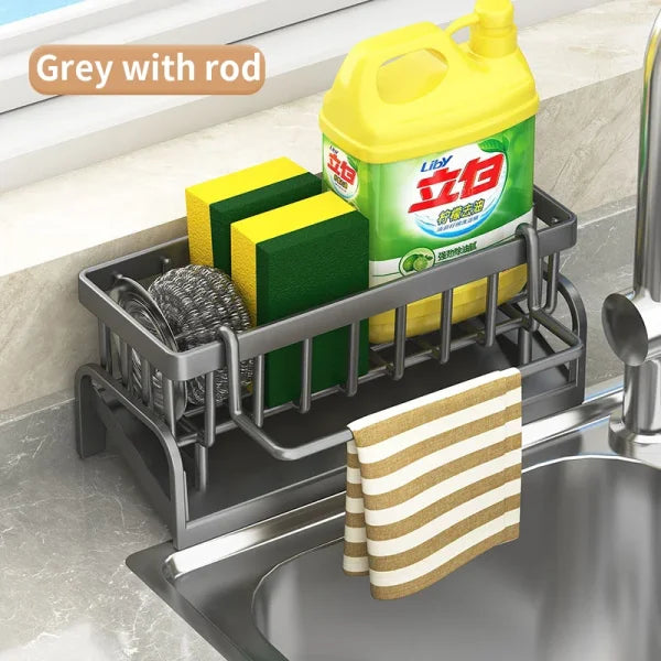 Kitchen Shelf Cleaning Cloth Storage Rack - Draining Sponge Holder for Sink - Dark Grey