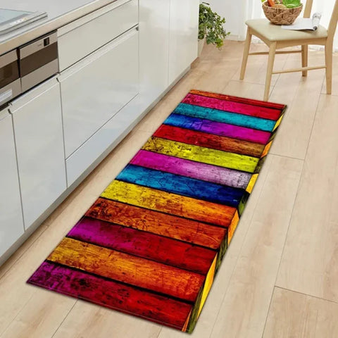 Kitchen Wood Grain Floor Mats - Non-Slip Absorbent Carpet for Bedroom & Living Room