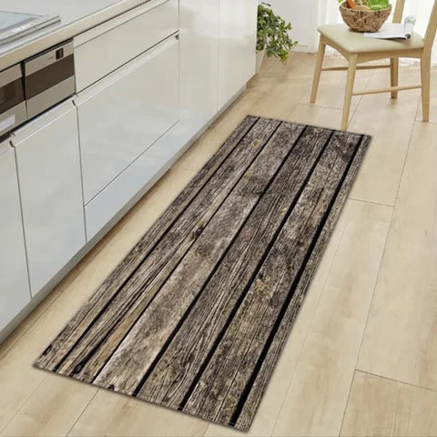 Kitchen Wood Grain Floor Mats - Non-Slip Absorbent Carpet for Bedroom & Living Room