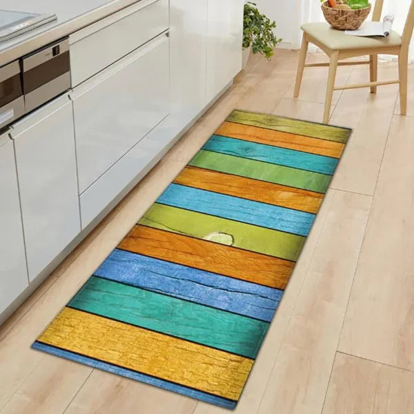 Kitchen Wood Grain Floor Mats - Non-Slip Absorbent Carpet for Bedroom & Living Room