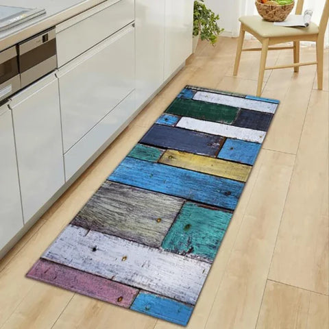 Kitchen Wood Grain Floor Mats - Non-Slip Absorbent Carpet for Bedroom & Living Room