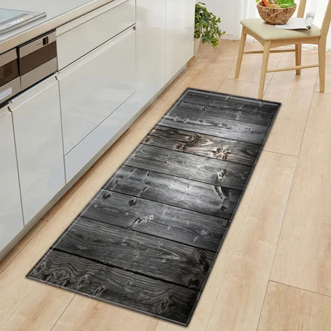 Kitchen Wood Grain Floor Mats - Non-Slip Absorbent Carpet for Bedroom & Living Room