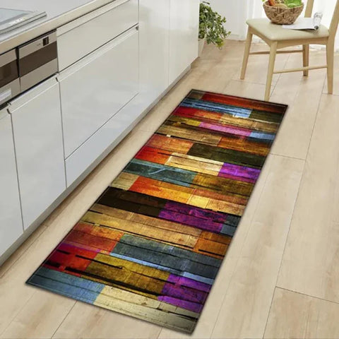 Kitchen Wood Grain Floor Mats - Non-Slip Absorbent Carpet for Bedroom & Living Room