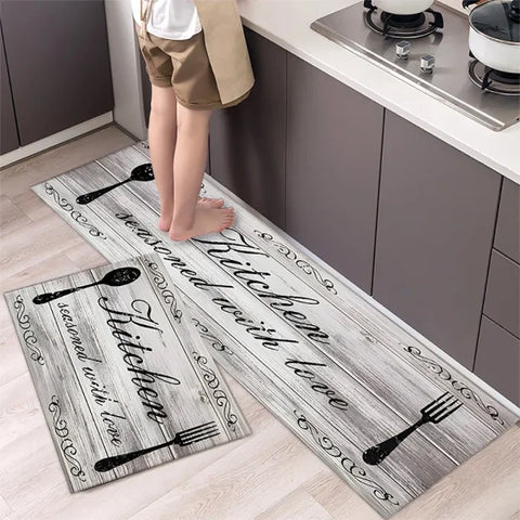 Kitchen Wood Grain Floor Mats - Non-Slip Absorbent Carpet for Bedroom & Living Room