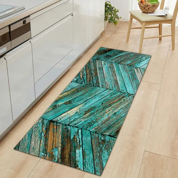 Kitchen Wood Grain Floor Mats - Non-Slip Absorbent Carpet for Bedroom & Living Room