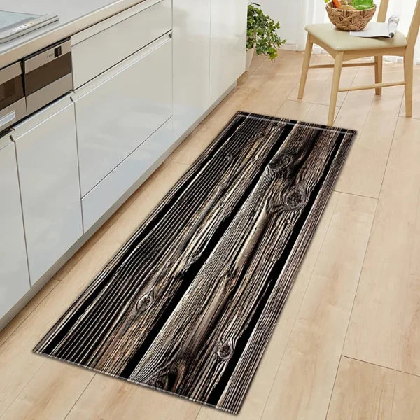 Kitchen Wood Grain Floor Mats - Non-Slip Absorbent Carpet for Bedroom & Living Room