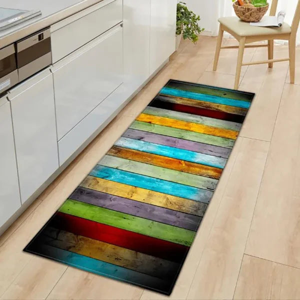 Kitchen Wood Grain Floor Mats - Non-Slip Absorbent Carpet for Bedroom & Living Room