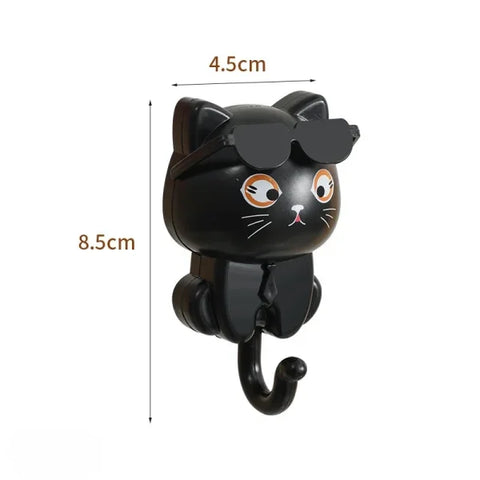 Kitten Hooks Cartoon Cat Decorative Storage Rack for Towels and Keys - black