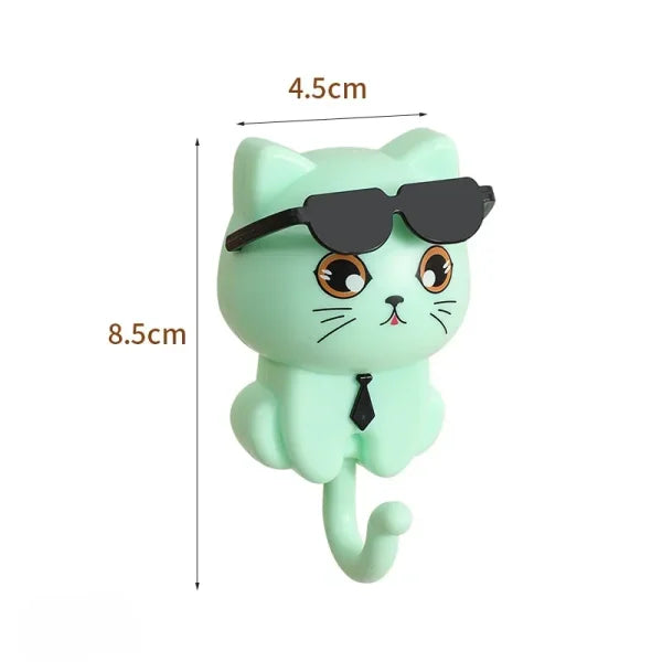 Kitten Hooks Cartoon Cat Decorative Storage Rack for Towels and Keys - green