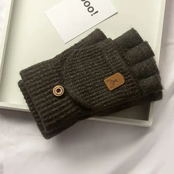 Knitted Fingerless Gloves Winter Thicken Warm Acrylic Unisex Wrist Length - Dark Gray / One Size