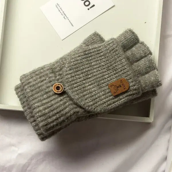 Knitted Fingerless Gloves Winter Thicken Warm Acrylic Unisex Wrist Length - Light Gray / One Size