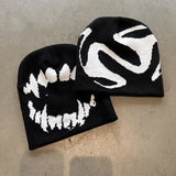 Knitting Beanies Y2k Goth Tooth Caps Warm Vintage Streetwear