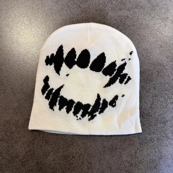 Knitting Beanies Y2k Goth Tooth Caps Warm Vintage Streetwear - White-01 / one size
