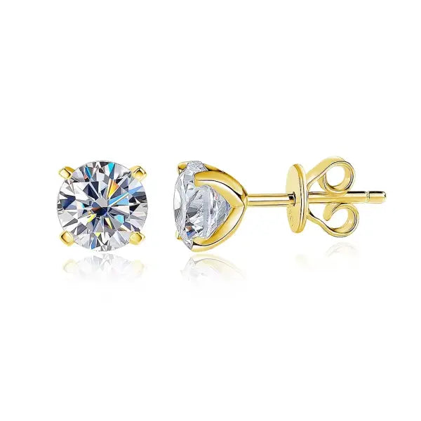 Moissanite Stud Earrings for Women and Men (S925 Sterling Silver) VVS1 GRA Certified - yellow gold color / 0.2ct 3.5mm