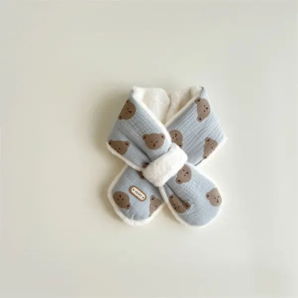 Korean Bear Print Baby Scarf – Plush Winter Cross Scarf for Boys & Girls Warm Neckerchief - 4