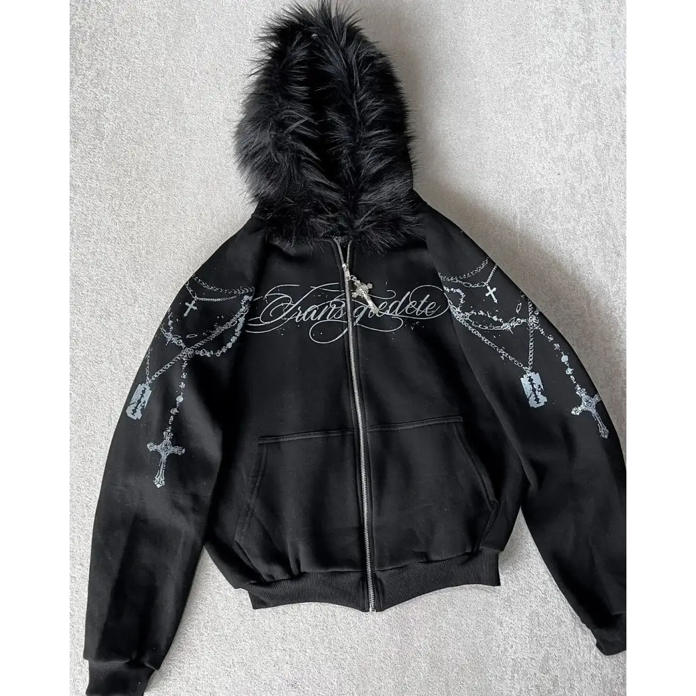 Korean Fashion Simple Gray Double-Sided Oversized Zipper Hoodie Women’s Y2K New Harajuku Gothic Casual Joker Couple