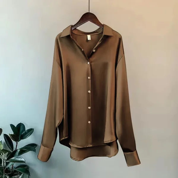 Korean Knitted Cardigan Blouse for Women – Elegant Casual Top - Chocolate / XL