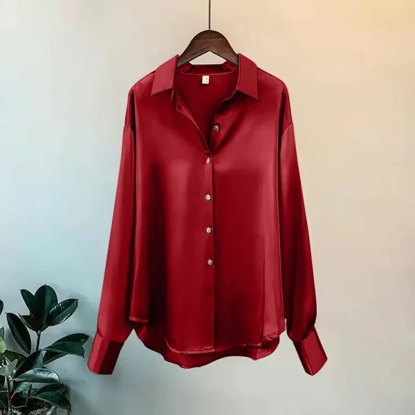 Korean Knitted Cardigan Blouse for Women – Elegant Casual Top - Red / S