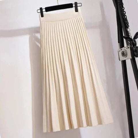 Korean Style Skirt Trendy Knitted Midi Skirt with Pleats for Women - Himpall