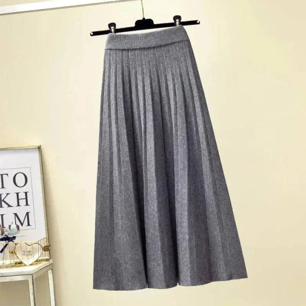 Korean Style Skirt Trendy Knitted Midi Skirt with Pleats for Women - Himpall