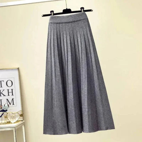 Korean Style Skirt Trendy Knitted Midi Skirt with Pleats for Women - Himpall