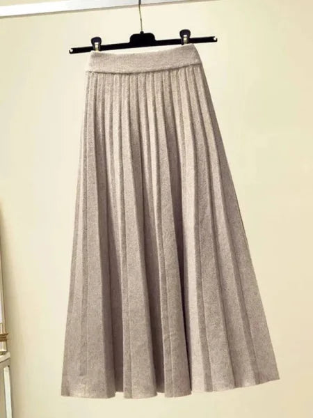 Korean Style Skirt Trendy Knitted Midi Skirt with Pleats for Women - Himpall