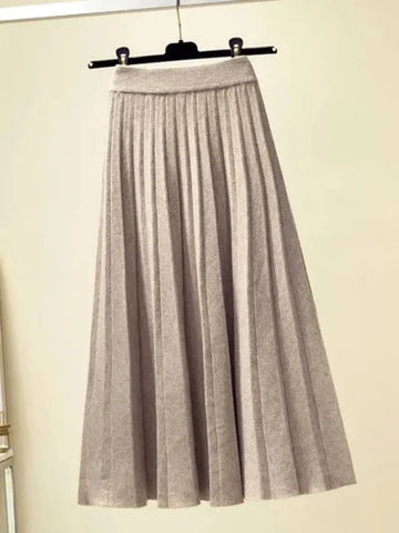 Korean Style Skirt Trendy Knitted Midi Skirt with Pleats for Women - Himpall