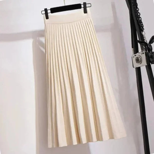 Korean Style Skirt Trendy Knitted Midi Skirt with Pleats for Women - Himpall