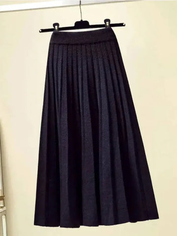 Korean Style Skirt Trendy Knitted Midi Skirt with Pleats for Women - Himpall