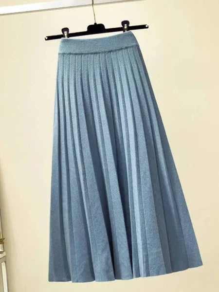Korean Style Skirt Trendy Knitted Midi Skirt with Pleats for Women - Himpall