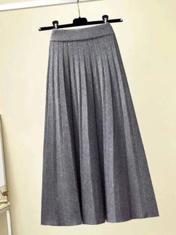 Korean Style Skirt Trendy Knitted Midi Skirt with Pleats for Women - Himpall