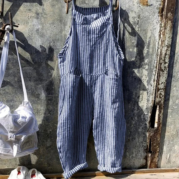 Korean Style Striped Overalls – Women’s Loose Fit Summer Jumpsuit - Blue / S / United States